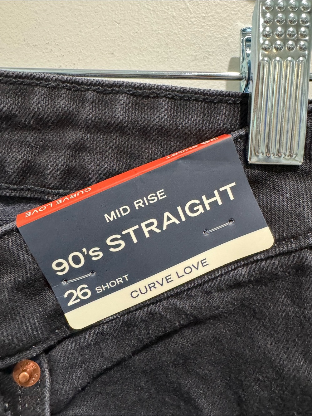 Abercrombie & Fitch Curve Love Mid Rise 90s Straight Jeans Black Size 26 Short - Picture 3 of 13